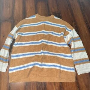 American Eagle Outfitters Tan and Blue Striped Sweater